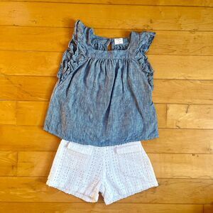 Crewcuts Linen Top & Mayoral Eyelet Shorts Set | Girls Size 8 | EUC